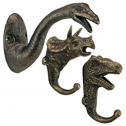 Toscano - Set of 3 Decorative Dinosaur Wall Hook in Foundry Cast Iron