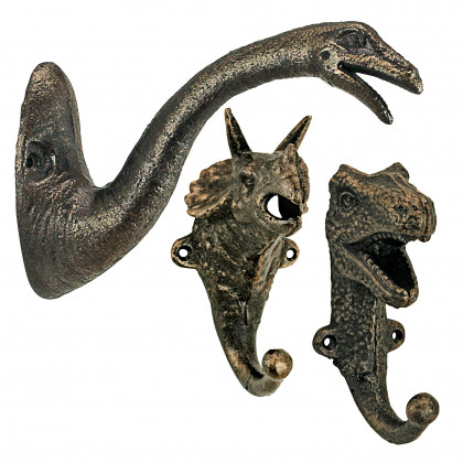 Toscano - Set of 3 Decorative Dinosaur Wall Hook in Foundry Cast Iron