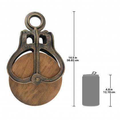 Toscano Vintage-Style Cast Iron and Wood Wheel Farm Pulley - Cast Iron/Wood, Giant