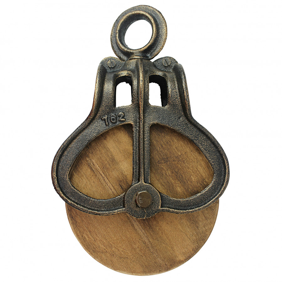 Toscano Vintage-Style Cast Iron and Wood Wheel Farm Pulley - Cast Iron/Wood, Large