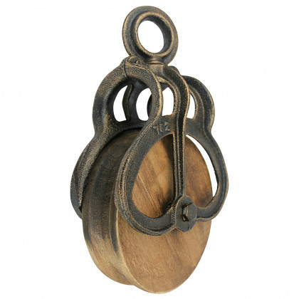 Toscano Vintage-Style Cast Iron and Wood Wheel Farm Pulley - Cast Iron/Wood, Large