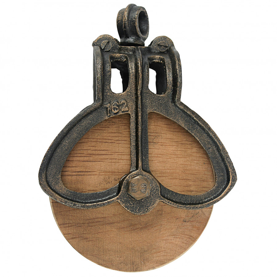 Toscano - Vintage-Style Cast Iron and Wood Wheel Farm Pulley