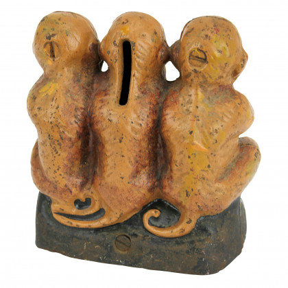 Toscano - Speak No See No Hear No Evil Monkeys Still Action Coin Bank