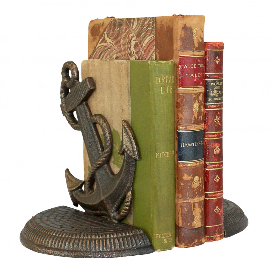 Toscano - Maritime Anchor Sculptural Bookend Pair in Cast Iron