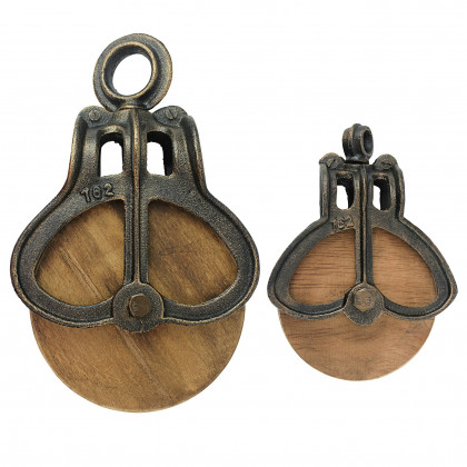 Toscano - Set of Vintage-Style Wheel Farm Pulley in Cast Iron/Wood