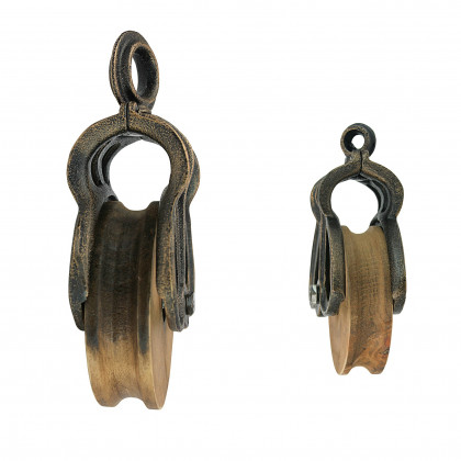 Toscano - Set of Vintage-Style Wheel Farm Pulley in Cast Iron/Wood