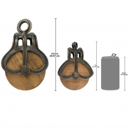 Toscano - Set of Vintage-Style Wheel Farm Pulley in Cast Iron/Wood