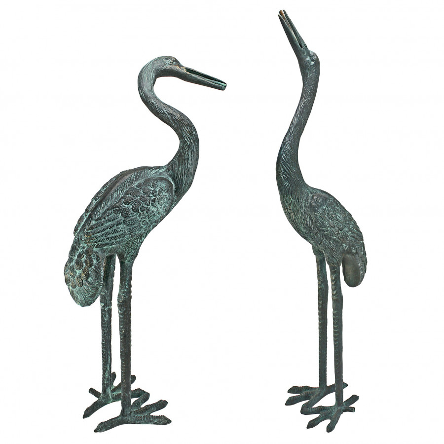 Toscano - Set of 2 Medium Crane Piped Garden Statues