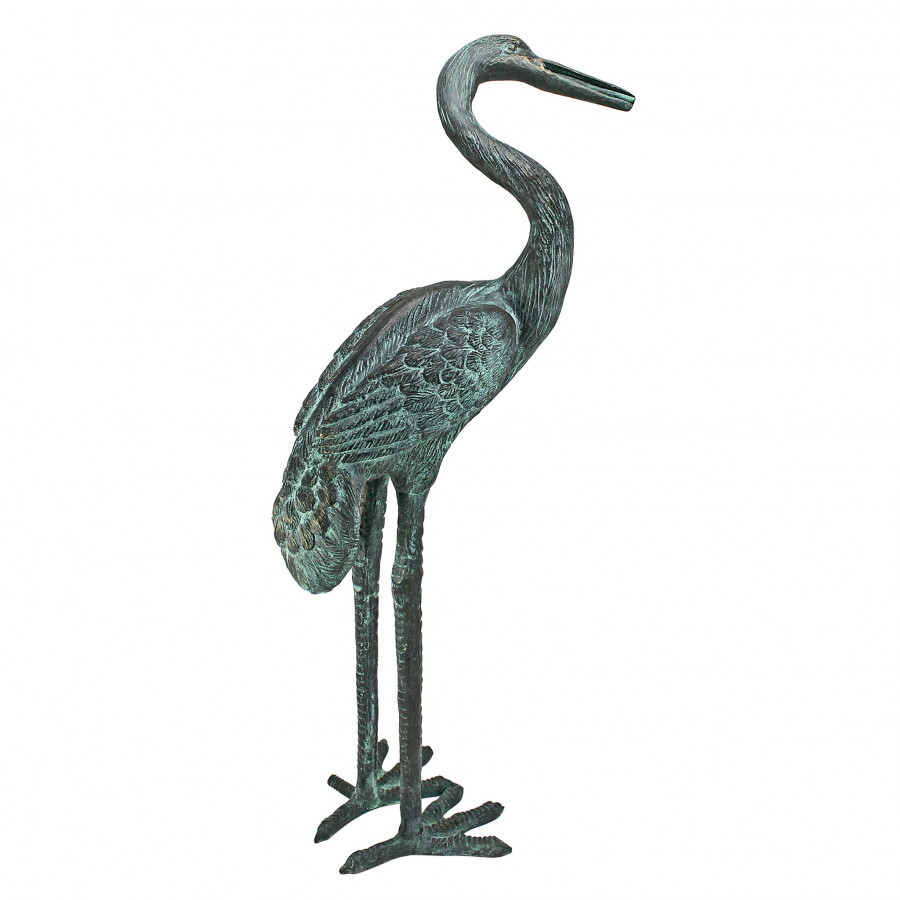 Toscano Crane Piped Medium Garden Statue - Curved Neck