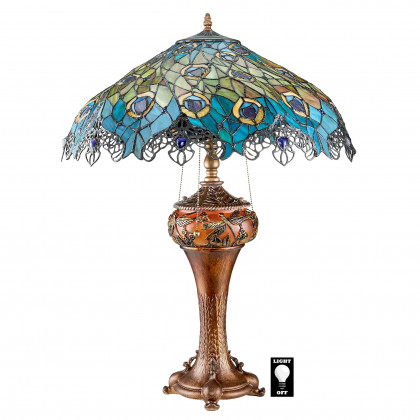 Toscano - Art Nouveau Peacock Tiffany-Style Table Lamp in Stained Glass