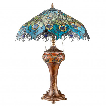 Toscano - Art Nouveau Peacock Tiffany-Style Table Lamp in Stained Glass