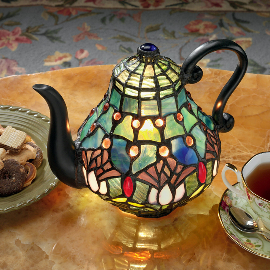Toscano - Victorian Teapot Tiffany-Style Illuminated Sculpture