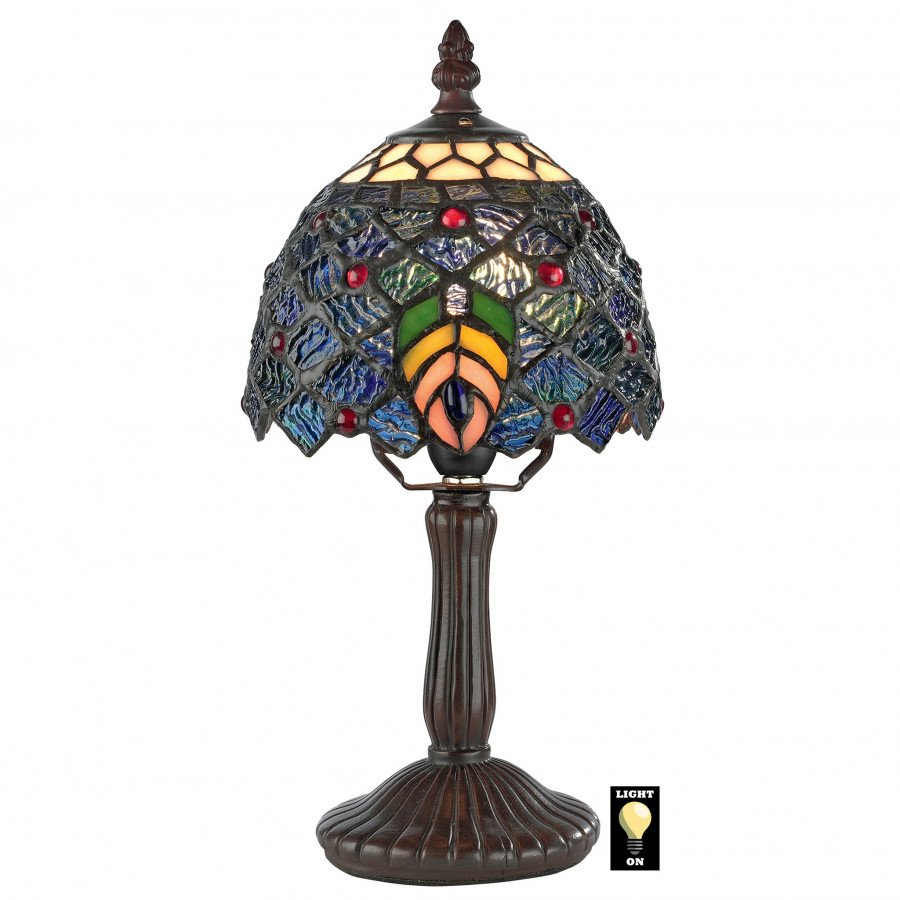 Toscano - Ravishing Peacock Petite Tiffany-Style Table Lamp in Stained Glass