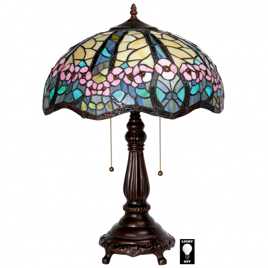 Toscano - Pink Primrose Tiffany-Style Lamp in Stained Glass