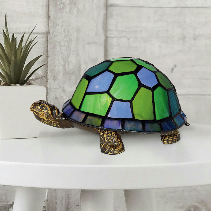 Toscano - Wisdom and Wealth Turtle Illuminated Lamp in Stained Glass