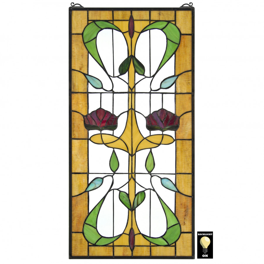 Toscano - Ruskin Rose Two Flower Tiffany-Style Stained Glass Window