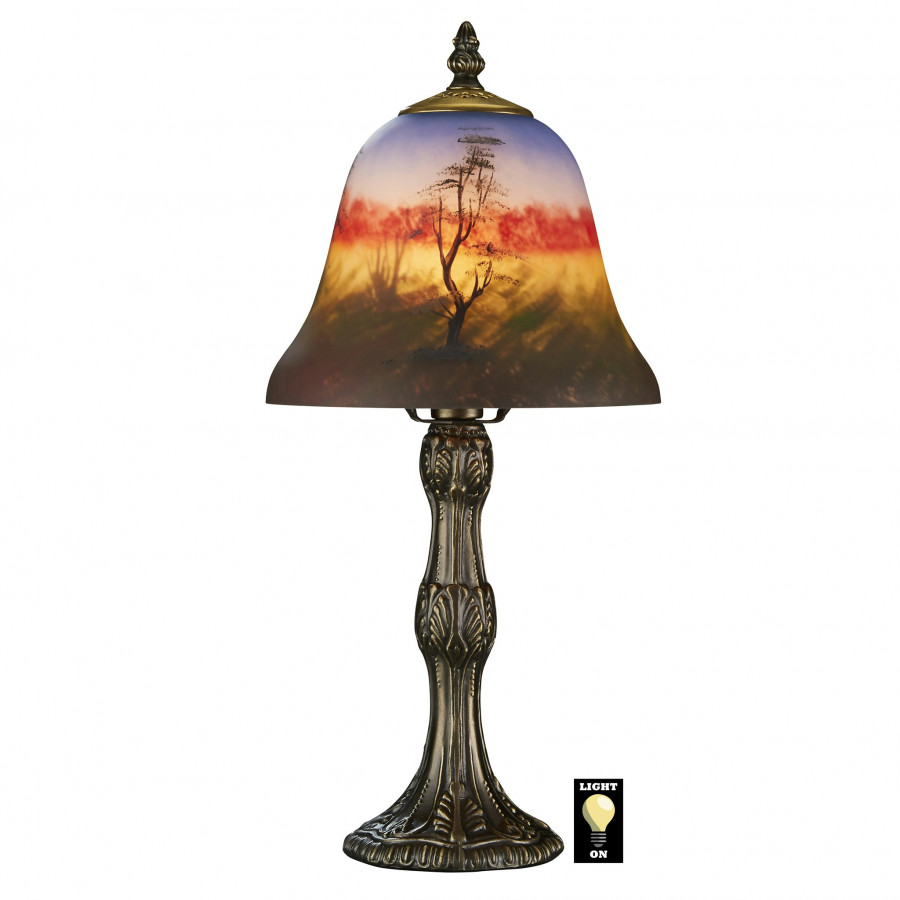 Toscano - Forest Scene at Sunset Reverse Hand-Painted Lamp in Stained Glass