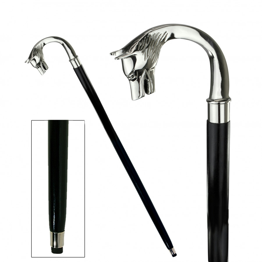 Toscano - Empress Majestic Wolf Walking Stick in Brass Capstick/Hardwood