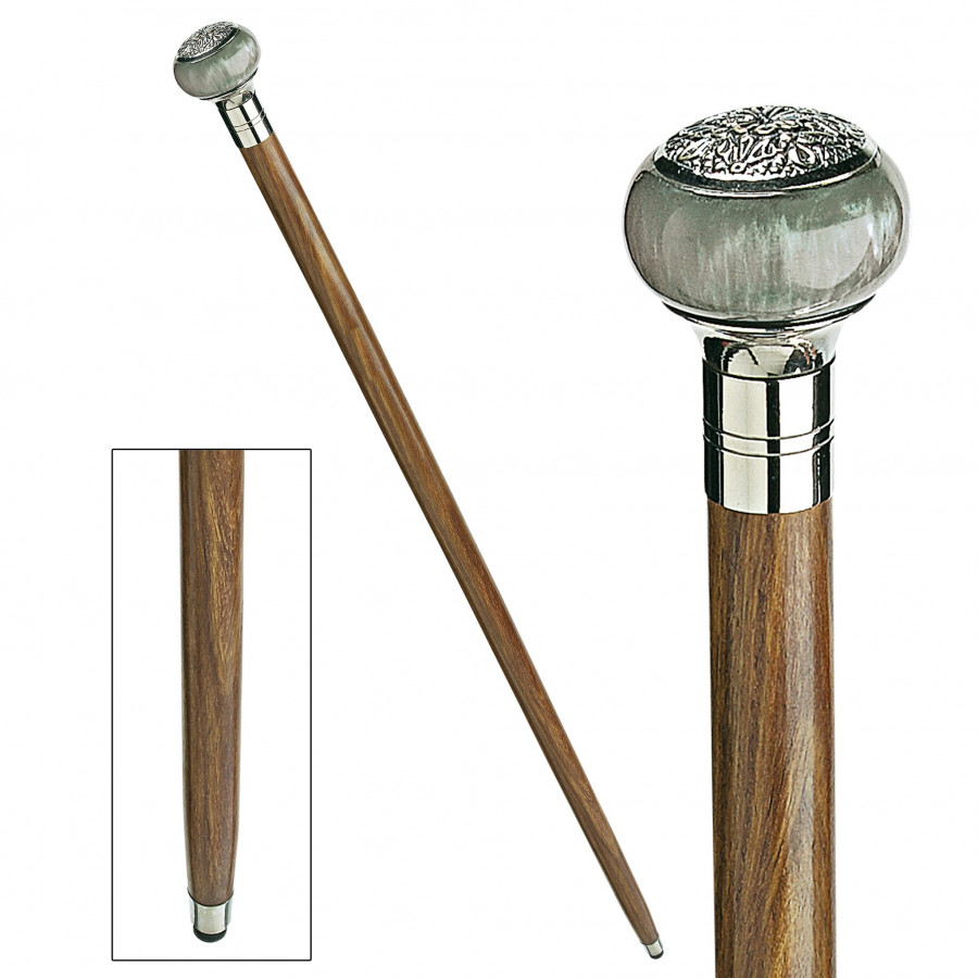 Toscano - Gentleman’s Choice Blue Gray Sphere Walking Stick in Chrome Capstick/Hardwood