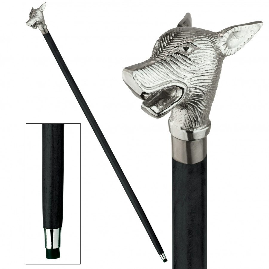 Toscano - Howling Werewolf Walking Stick in Brass Capstick/Hardwood