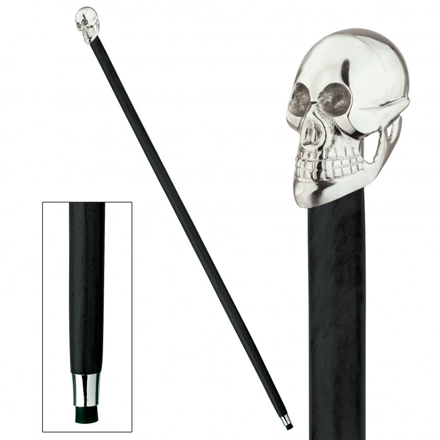 Toscano - Shakespearian Skull Alas Poor Yorick Walking Stick in Brass Capstick/Hardwood
