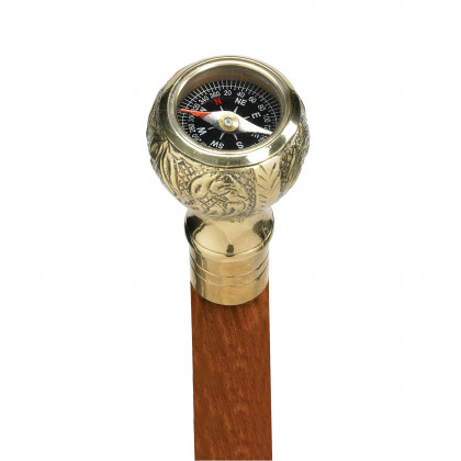 Toscano - Empress Direct Path Compass Walking Stick in Brass Capstick/Hardwood