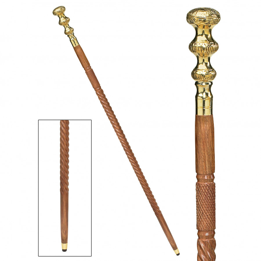 Toscano - Empress 3 Gold Saucer Walking Stick in Brass Capstick/Hardwood