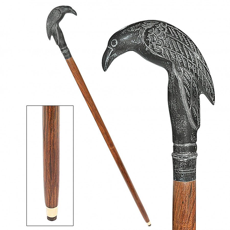 Toscano - Poe’s Mystic Raven Walking Stick in Brass Capstick/Hardwood