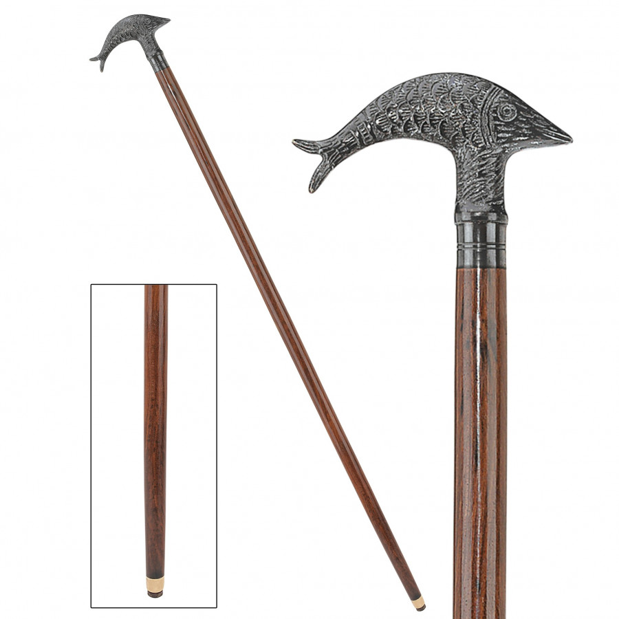 Toscano - Dolphin Derby Handle Walking Stick in Brass Capstick/Hardwood