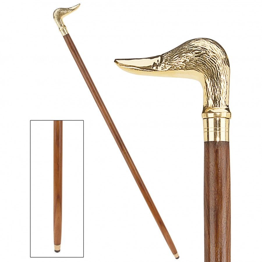 Toscano - Mallard Duck Walking Stick in Brass Capstick/Hardwood