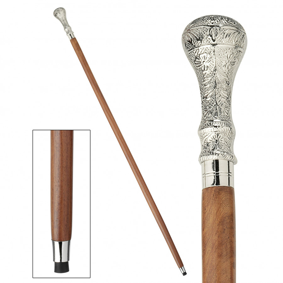 Toscano - Empress Hambleton Edwardian Walking Stick in Chrome Capstick/Hardwood