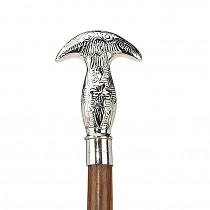 Toscano - Dobule Hook Knob Handle Walking Stick in Chrome Capstick/Hardwood