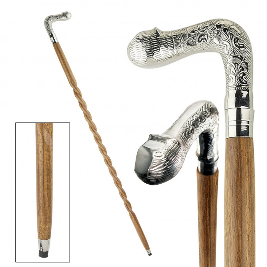 Toscano - Empress Sly Cat Walking Stick in Chrome Capstick/Hardwood