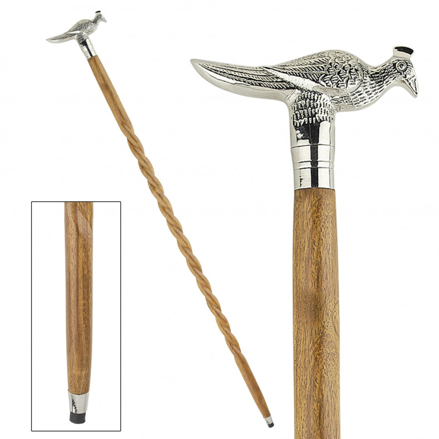 Toscano - Empress Proud Peacock Walking Stick in Chrome Capstick/Hardwood