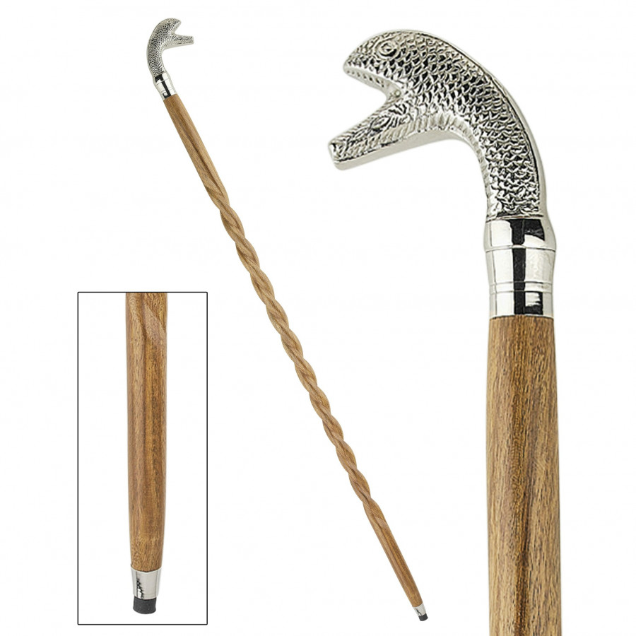 Toscano - Empress Slithering Snake Head Walking Stick in Chrome Capstick/Hardwood