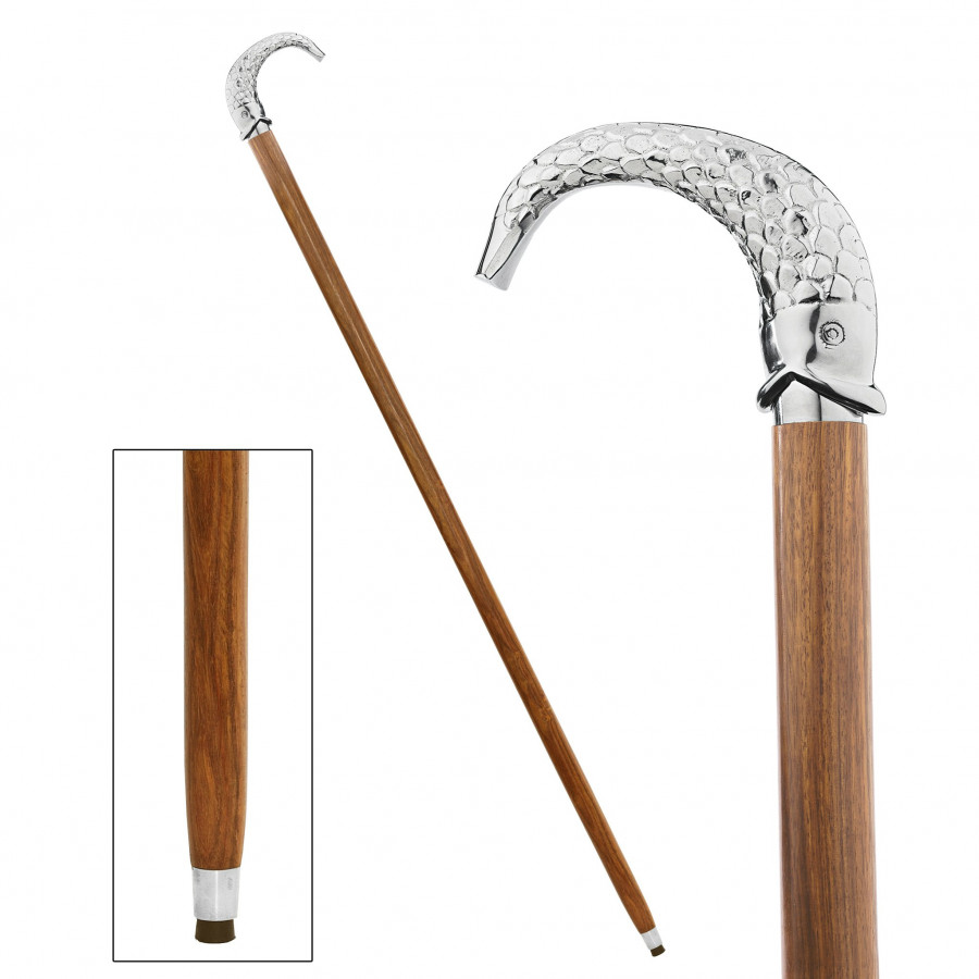 Toscano - Empress Hook Line and Sinker Fish Walking Stick in Chrome Capstick/Hardwood