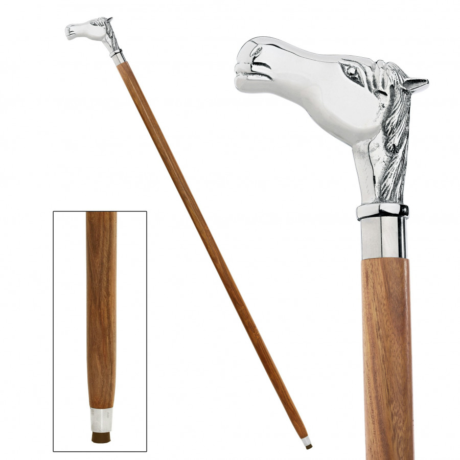 Toscano - Empress Playing the Ponies Horse Walking Stick in Chrome Capstick/Hardwood