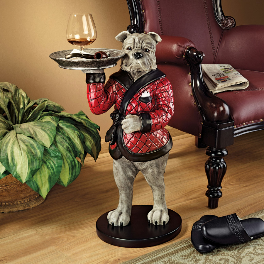 Toscano - Rex the Bachelor Bulldog Butler Sculptural Pedestal Table in Designer Resin