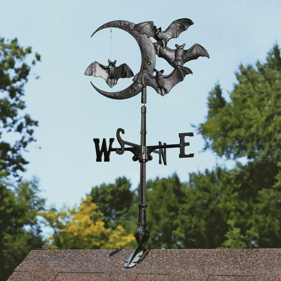 Toscano Crescent Moon Vampire Bats Weathervane - Roof Mount