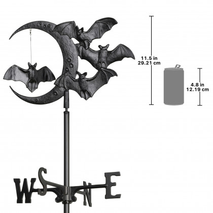Toscano Crescent Moon Vampire Bats Weathervane - Roof Mount