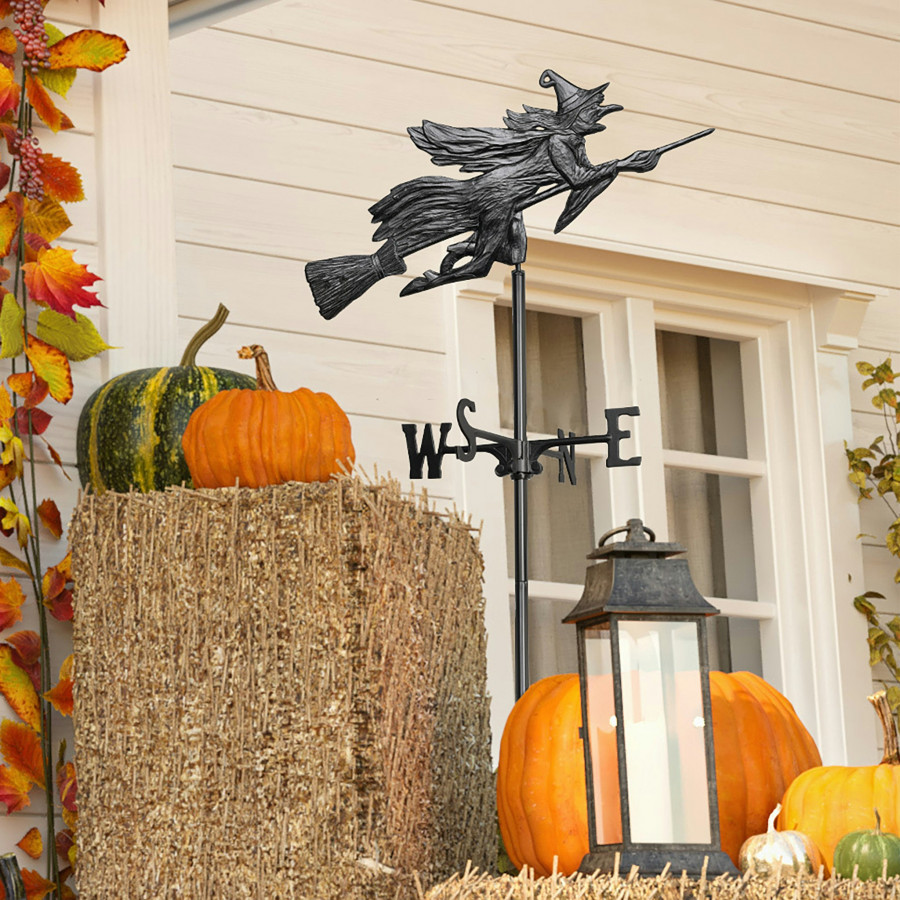 Toscano Windblown Wicked Witch Weathervane - Garden Stake