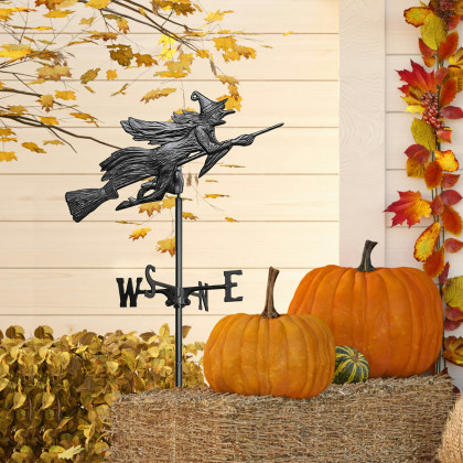 Toscano Windblown Wicked Witch Weathervane - Garden Stake