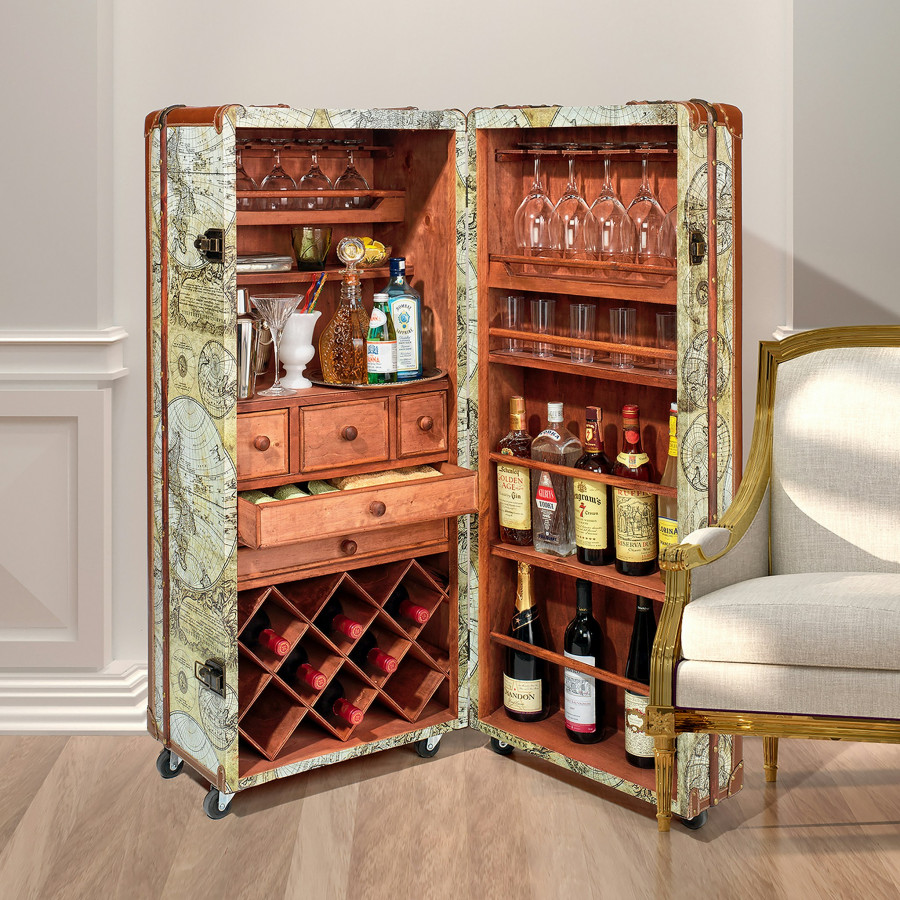 Toscano - Vintage World Map Cocktail Bar Chest