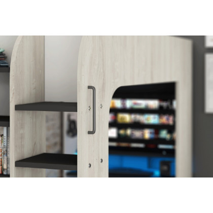 Trasman Gamer Bunk Bed with Table and Shelves - Natural/Black, 90x200cm