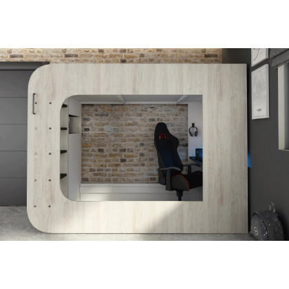 Trasman Gamer Bunk Bed with Table and Shelves - Natural/Black, 90x200cm