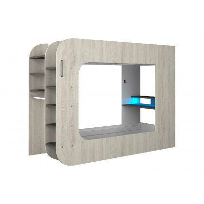 Trasman Gamer Bunk Bed with Table and Shelves - Natural/Black, 90x200cm
