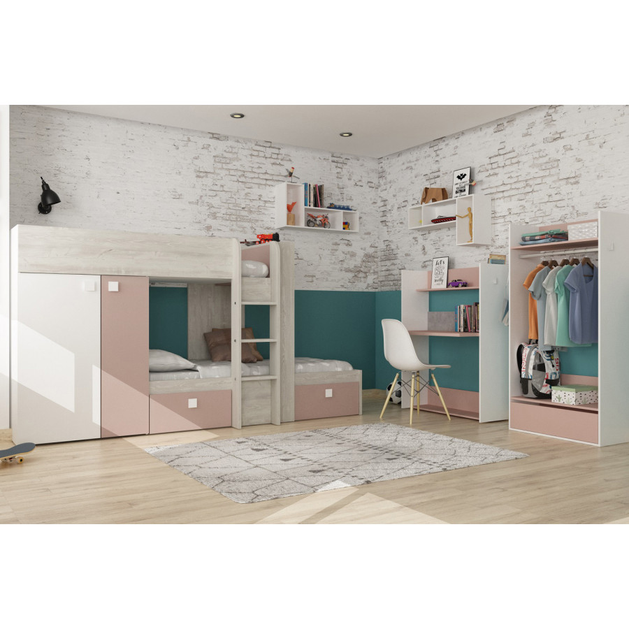 Trasman Bo 1 Reversible Bunk Bed with Drawers and Wardrobe - 90x200cm, Supports Included