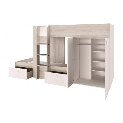 Trasman Bo 1 Reversible Bunk Bed with Drawers and Wardrobe - 90x200cm, Supports Included