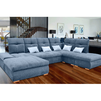 UA Collection Opera 3-Piece Right Facing Sectional with Bed and Storage - Gray, Lucas 17 Fabric