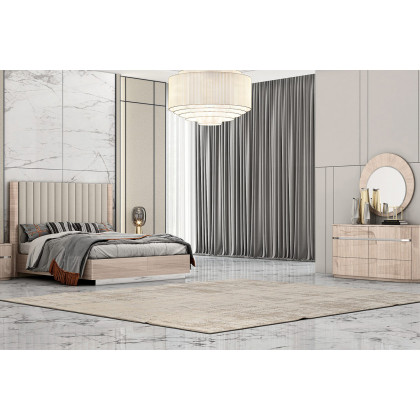 Whiteline Waves King Size Bed - Beige